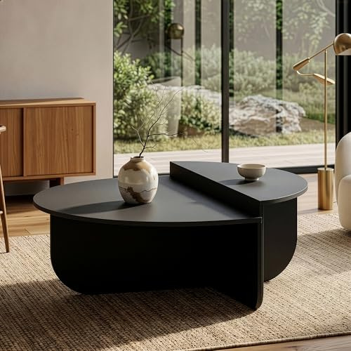 [en.casa] Tavolino da Caffé con 2 Piani Semicircolari di Diverse Misure e Altezze Tavolo Basso Centrale da Salotto per Soggiorno Sala 90 x 90 x 35 cm - Grigio Scuro