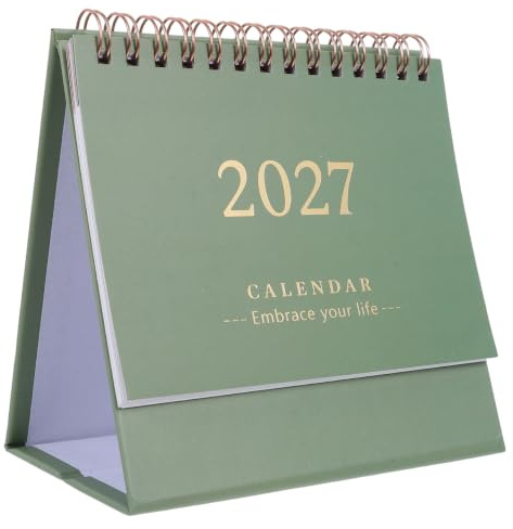 NUOBESTY Petit Calendrier de Bureau 2026-2027, Calendrier Mensuel à Feuillets Rabattables, Agenda Scolaire pour La Maison, Le Bureau Et L'école, Organiseur Quotidien Vert
