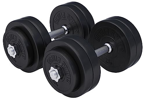 GORILLA SPORTS® Set d'Haltères Courts - 20kg/30kg, Ensemble Disques Poids avec 2 Barres Ø 30mm, Poignée Antidérapant, Fermeture Étoile, Revêtement Plastique - Kit Haltère Courte, Musculation, Fitness