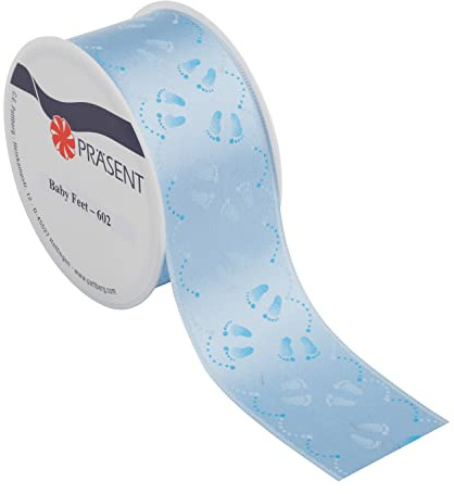 Satinband GeschenkbandBabyFeet light blue 2 m lang Junge Baby DIY Babyshower basteln Geschenk