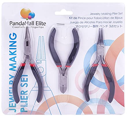 PandaHall - K 3 Pinces pour Creation de Bijoux : 1 Pince a Bout Rond, 1 Pince Plate, 1 Pince Coupante, Poignee Noire, 105-125x61-62mm