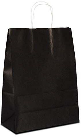 Papiertüten schwarz mit Kordel-Henkel I 50 Stk. 32+12x41cm I Papiertragetasche für Einzelhandel, Weihnachten, Mitbringsel, TO-GO I Geschenktüten aus Kraftpapier I HUTNER
