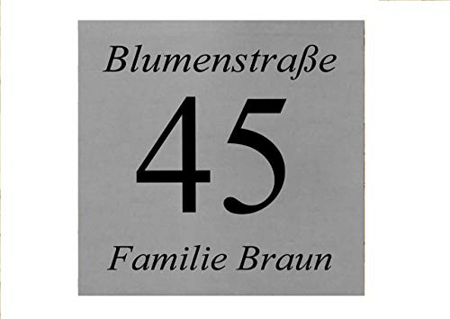ID Hausnummer Schild mit Gravur nach Wunsch Edelstahl in 5 Größen ohne Bohrungen (15x15 cm)