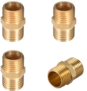 sourcing map 4 Stk. Messing Rohrfitting, Außengewinde Rohr 1/4x 1/4 G | Hex Nippel