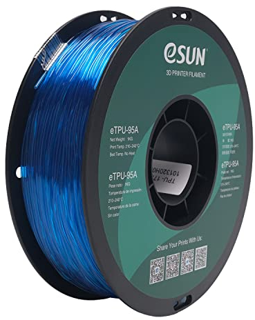 eSUN Flexibles TPU Filament 1.75mm, 3D Drucker Filament TPU-95A, Maßgenauigkeit +/- 0.05mm, 1kg Spule (2.2 LBS) 3D Druck Filament für 3D Drucker, Transparent Blau