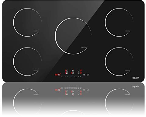 Placa de inducción, placa de cocción de inducción eléctrica (8600 W, Autarkic, 5 fuegos, 90 cm, empotrada, táctil, temporizador, cristal cerámica)