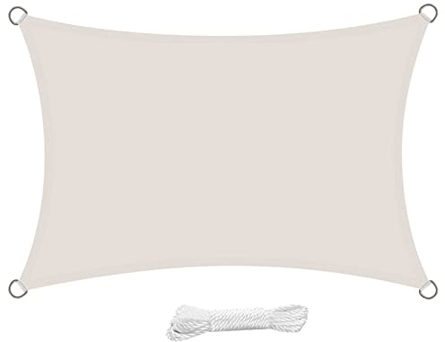 swift Sonnensegel Wasserdicht Rechteckig 2x4 Meter UV Schutz Polyester Wasserabweisend Rechteck 2x4m Sonnenschutz Balkon Garten und Terrasse, Cremeweiß (4x2)