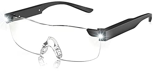 SKYWAY Lupenbrille mit Licht, 160% LED beleuchtete wiederaufladbare Lupenbrillen zum Lesen von Hobbys und zum Arbeiten, Big Vision Brillen