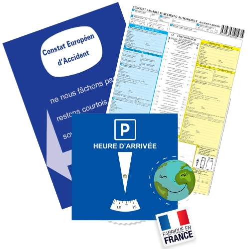 Kit Jeune Conducteur Voiture INDISPENSABLE ✯Fabrication FRANÇAISE✯ Accessoire Voiture Interieur Disque Zone bleue + Constat Amiable Accident Accessoires Auto Voiture Accessoires Intérieurs (GARANTIE)