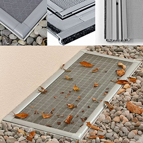 DILUMA Lichtschachtabdeckung Profi 115x60 cm 2er Set - Kellerschachtabdeckung mit Rahmen aus Aluminium und hochresistentem Pet-Screen Gewebe - kürzbare Schachtabdeckung - Montage ohne Bohren