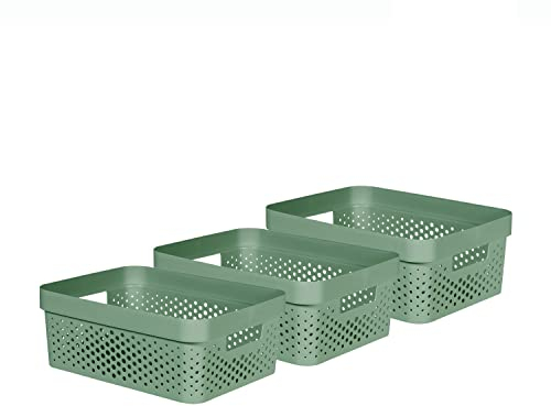 Curver Infinity Dots Set of 3 100% Recycled Medium Storage Baskets 11 Litres - Green