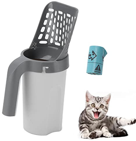 Kitty Litter Scoop, Tragbarer Katzenstreuschaufel mit Aufbewahrungsbox, Befestigtem Mülleimer und Cleverem Falltür-Design für Einfache Reinigung
