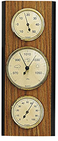SELVA Wetterstation mit Hygrometer, Barometer und Thermometer, 110 x 270 mm, made in Germany, Farbe:Eiche rustikal