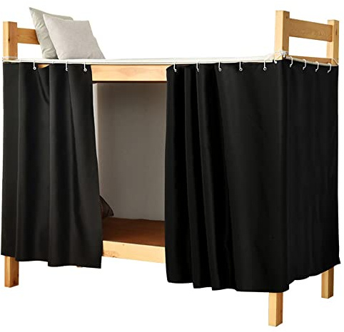 Lightolife Verdickter, atmungsaktiver Verdunkelungsvorhang für Etagenbetten, für Doppelbett, Wohnheim, Privatsphäre, Betthimmel, schwarz, 2 Paneele