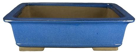Rechteckige Bonsaischale aus blau glasiertem Steinzeug 45,5 x 32 x 13 cm - ZM003a