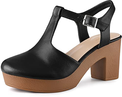 Perphy Platform T-Strap Shoes Chunky Heels Sandals for Women Black 5 UK/Label Size 7 US