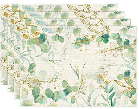Artoid Mode Grüner Eukalyptus Sommer 4er Set Platzsets, Saisonaler Frühling Küche Tisch Dekoration Drinnen Urlaub Party Dekor 30x45cm