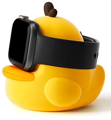 ELETIUO Charger Stand Compatible with Apple Watch Series 49/46/45/44/42/41/40/38mm iWatch Ultra2/Ultra/10/9/8/SE2/7/6/SE/5/4/3/2/1,Cute Duck Silicone Dock,Supports Night Stand Mode,Yellow