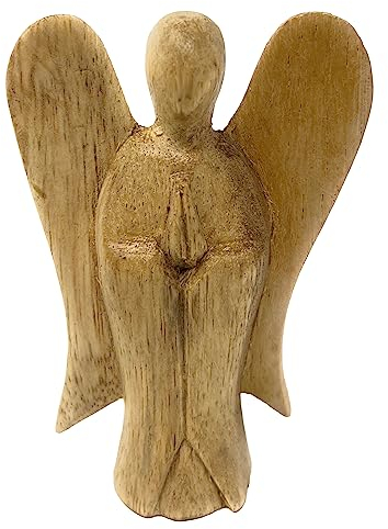 Trintura Schutzengel Figur stehend aus Holz Engel Figur Handschmeichler handgefertigt (Natur 10cm)
