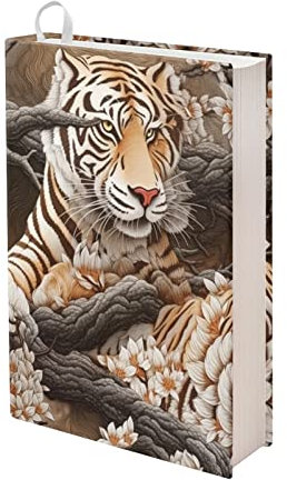 Kuiaobaty Tiger Buchumschlag mit Blumenmuster, dehnbare Passform, Stoff, Bucheinband, Papierschnitzerei, Tier, fester Bucheinband, Tagebuch, neuartiger Schutz