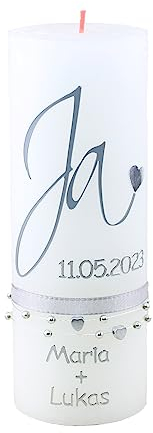Cerziies® Hochzeitskerze Rustik Maria und Lukas mit Name und Datum, individuell und handverziert 1988, Variante:Klassischer Docht