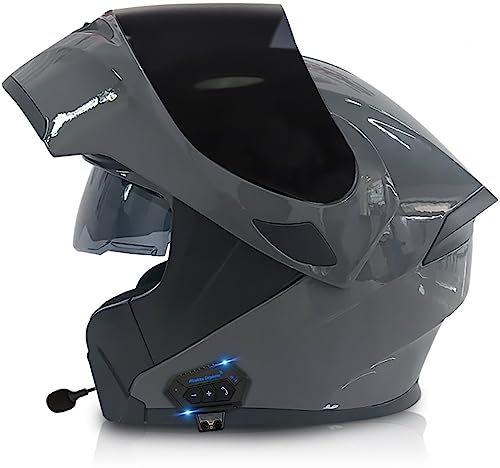 Motorradhelm Klapphelm mit Bluetooth Integriertem ECE-geprüft mit Anti-Fog-Doppelspiegel, Integralhelm Racing Helm für Damen Herren mit Eingebautem Mikrofon 3XL 55~66cm