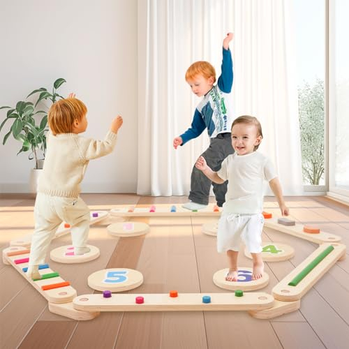 Siairo Wooden Balance Beam with Balance Stepping Stones,Wooden Balance Board,Montessori Toy Build Coordination,Agility and Strength,Obstacle Course for Toddler,Best Gift for Kid