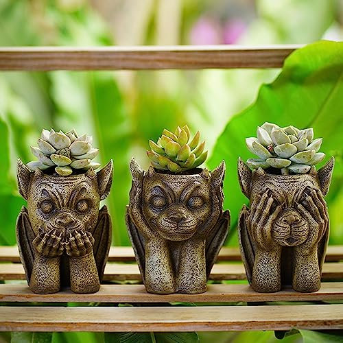 YAOJIWANG Stone Figurine Gargoyle Sculpture Flower Pot,Outdoor Garden Courtyard Decoration Gothic Gargoyle Guardian Statues Decorations Ornaments