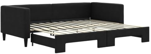 vidaXL Tagesbett, Sofabett Ausziehbar, Gästebett Schlafsofa für Schlafzimmer Wohnzimmer, Ausziehbett Sofa Bettsofa, Schwarz 90x200cm Stoff