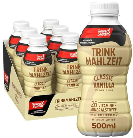 Power System Trinkmahlzeit Classic Vanilla 6 x 500ml leckere Mahlzeitenersatz, 33g Protein, 26 Vitamine + Mineralstoffe inkl. 1,50€ Pfand