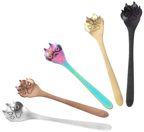 STOBAZA 5pièces Set De Cuillères à Café Acier Inoxydable Forme De Patte De Chat Cuillères à Dessert Créatives Pour Cuisine Et Restaurant Couleurs Naturelle Dorée Rose Dorée Et