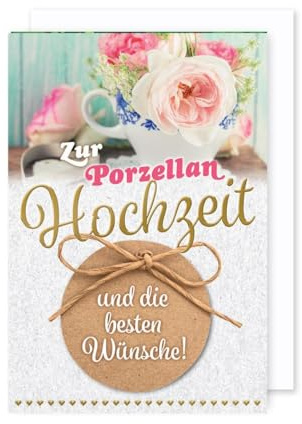 AvanCarte Porzellanhochzeit 20 Hochzeitstag Grußkarte Die besten Wünsche 16x11cm