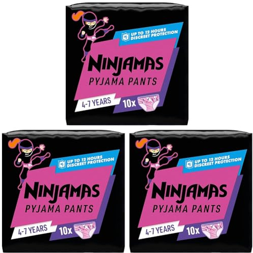 Ninjamas Absorbierende Nachthöschen Für Mädchen, 10 Pyjamahöschen, 4-7 Jahre, 17-30kg, Auslaufschutz Für Die Ganze Nacht (Packung mit 3)
