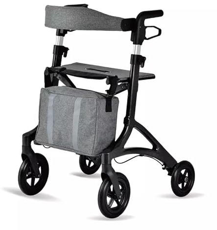 Lättviktsrullator Walkerrollator Med Sits, Lättviktsrullstol I Aluminium Och Rullstol För Funktionshinder, Hopfällbar Rullstol