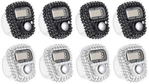 Hitopin 8 st fingermätare, elektronisk fingerräknare, fingerräknare, fingerräknare, 5 Digit mini handräknare, Lap Track handhållen räknare, för inventur, sport, marknadsföring, golf (svart, vit)