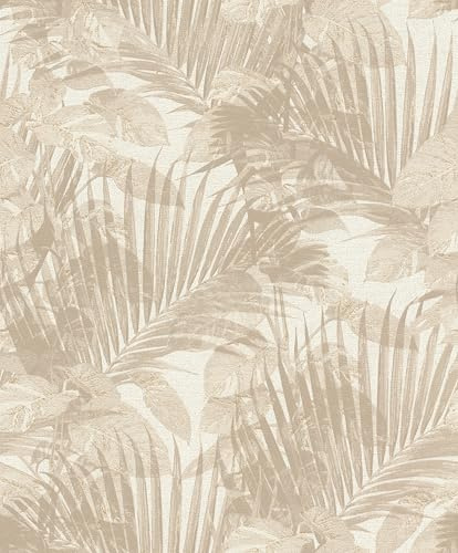 Rasch SCHÖNER WOHNEN-kollektion fleecetapet TROPICAL 600131 med tropiska blad i beige – 10,05 m x 0,53 m