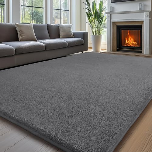 Sour Lemon Grand Tapis à Poils Longs pour Salon et Chambre - Pelucheux, Lavable et Antidérapant - 685 x 948 cm - Gris