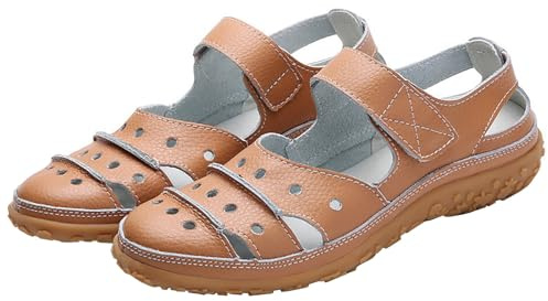 Sandales Fermées Devant Femme Été Antidérapant Chaussures Bout Fermé Élégant Creux Sandales de Randonnée Doux Léger Sandales compensées Femme Chaussures d'Été Bas Printemps Sandales, marron, 37 EU