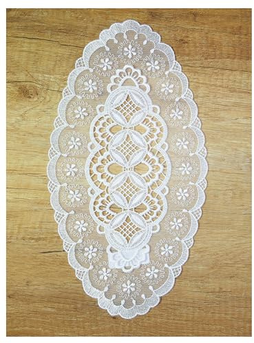 atelier alles-Spitze Tüll-Spitzendecke Daria BxL15x25cm oval Cremeweiß | atelier alles-Spitze Hochwertige Tischwäsche aus Vogtländische Luft-Spitze und besticktem Tüll