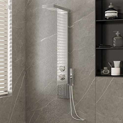 Brokky Shower Panel System Stainless Steel Square,Shower Panel Column Tower Multiple Function,Waterfall Rainfall Shower Head Body Jets Handheld Shower and Bath Spout Wall Mounted Shower System
