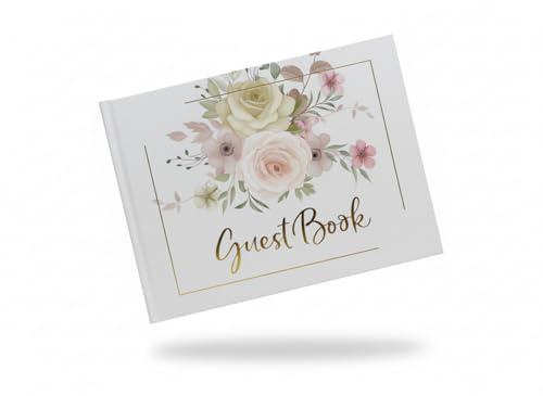 Luxury Guest Book Elegant Premium Hardcover White with Floral Design Perfect for Weddings Parties Business Meetings Funerals Company Sign in Reception Christening Visits and Special Events 100 Pages