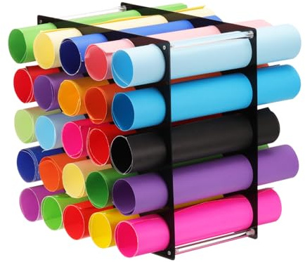 QUARKZMAN Vinilo Rollo Almacenamiento Estante, 1 Juego Acrílico Vinilo Rollo Soporte para Hasta 25 Agujeros, Vinilo Organización para Manualidades Habitación Rollo Envoltorio Regalo, Negro