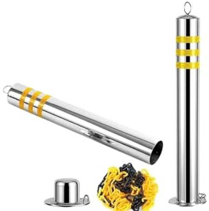 Parkpfosten, Parkpoller, 2 Stück Sicherheits-Parkpfostenpoller, Edelstahlpfosten mit Kette for Parkplatz, Baustellen for Parkplatz/Straßenverkehr/Baustelle (76 x 650 mm)(76x650mm)