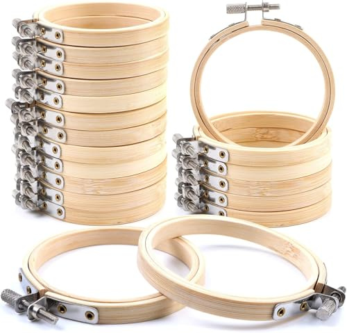 Telaio da Ricamo, Bambù Cerchi da Ricamo 10 cm Croce Ricamo Hoops Piccoli Telai Circolari in bambù per Cucito a Mano Decorazione e Progetti Fai da Te e Cucito(16 PCS)