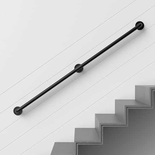 ONLT 30cm main courante,main courante pour escalier noir,Rampe d'escalier,rampe escalier de Barre de Garde de rétro de Tuyau de Fer de Vent Industriel,pour les escaliers,les murs,loft,couloir
