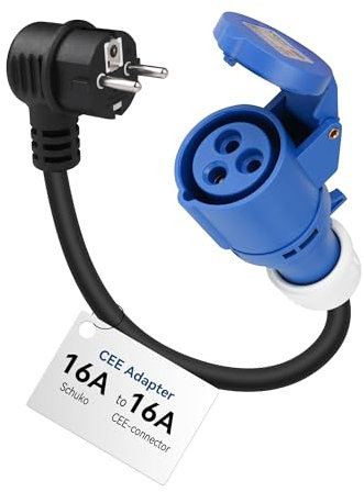 RamTouch Fly Lead Socket Converter (Schuko Plug to 16A Caravan Socket, 50cm, IP44, Max. 16A, 3G2.5mm²) - CEE Adapter for Portable EV Charger, Mobile Wallbox, and Mobile EV Charging Station