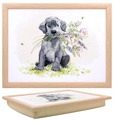 The Leonardo Collection Plateau en Papier Motif Chien avec Fleurs et Pouf pour Servir des Plats | Joli Plateau pour Les Genoux pour Manger sur Les Genoux pour Le dîner ou Le déjeuner | Plateaux