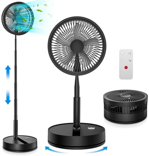 Oszillierender Ventilator Leise mit Fernbedienung, 9 Mini USB Tragbarer Tischventilator Standventilator, 7200mAh Akku Batterie Table Floor Fan mit Timer für Hause Schlafzimmer Büro Outdoor Reise