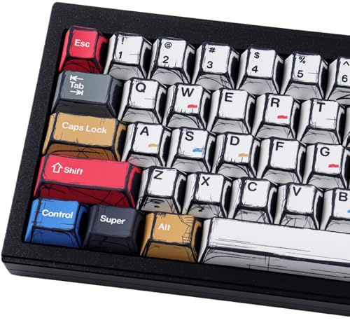 PBT Keycaps,136 Keys Japanese Manga Theme Keycaps, Mixed Light Minimalist Style Cherry Profile Dye-Sublimation Custom Keycap for Cherry Gateron MX Swithes ISO/ANSI Layout Mechanical Keyboards