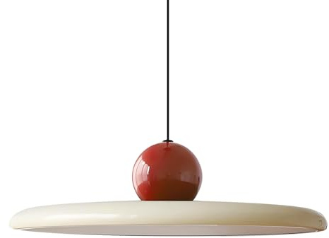 XIRYTU-H 40cm Modern LED Pendant Light, 36W Dimmable Ceiling Hanging Lamp, 3000K/4500K/6000K, Height Adjustable, Metal Round Chandelier for Dining Room, Living Room, Bedroom (Red + Beige)